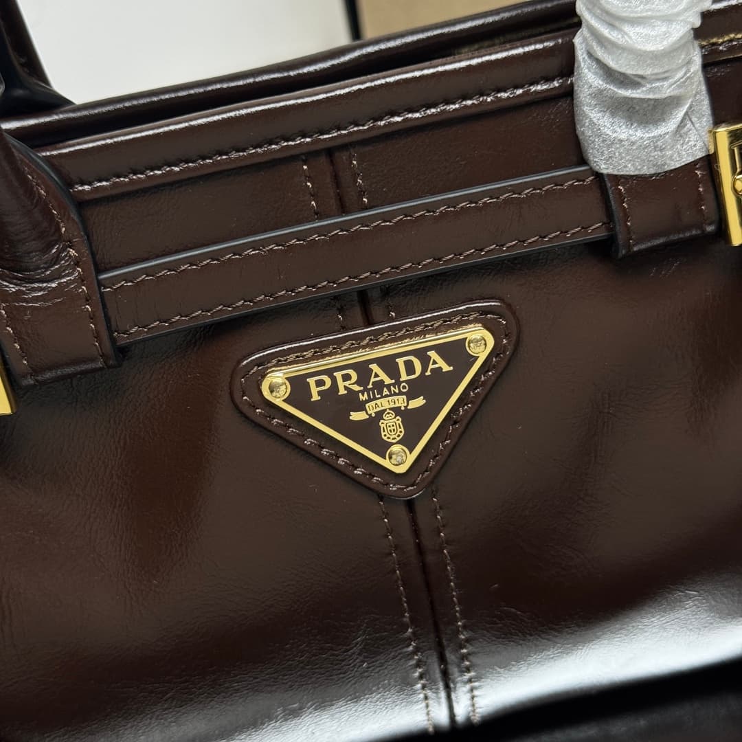 Prada Bonnie leather mini handbag Calfskin leather 1BA486 Dark Brown High