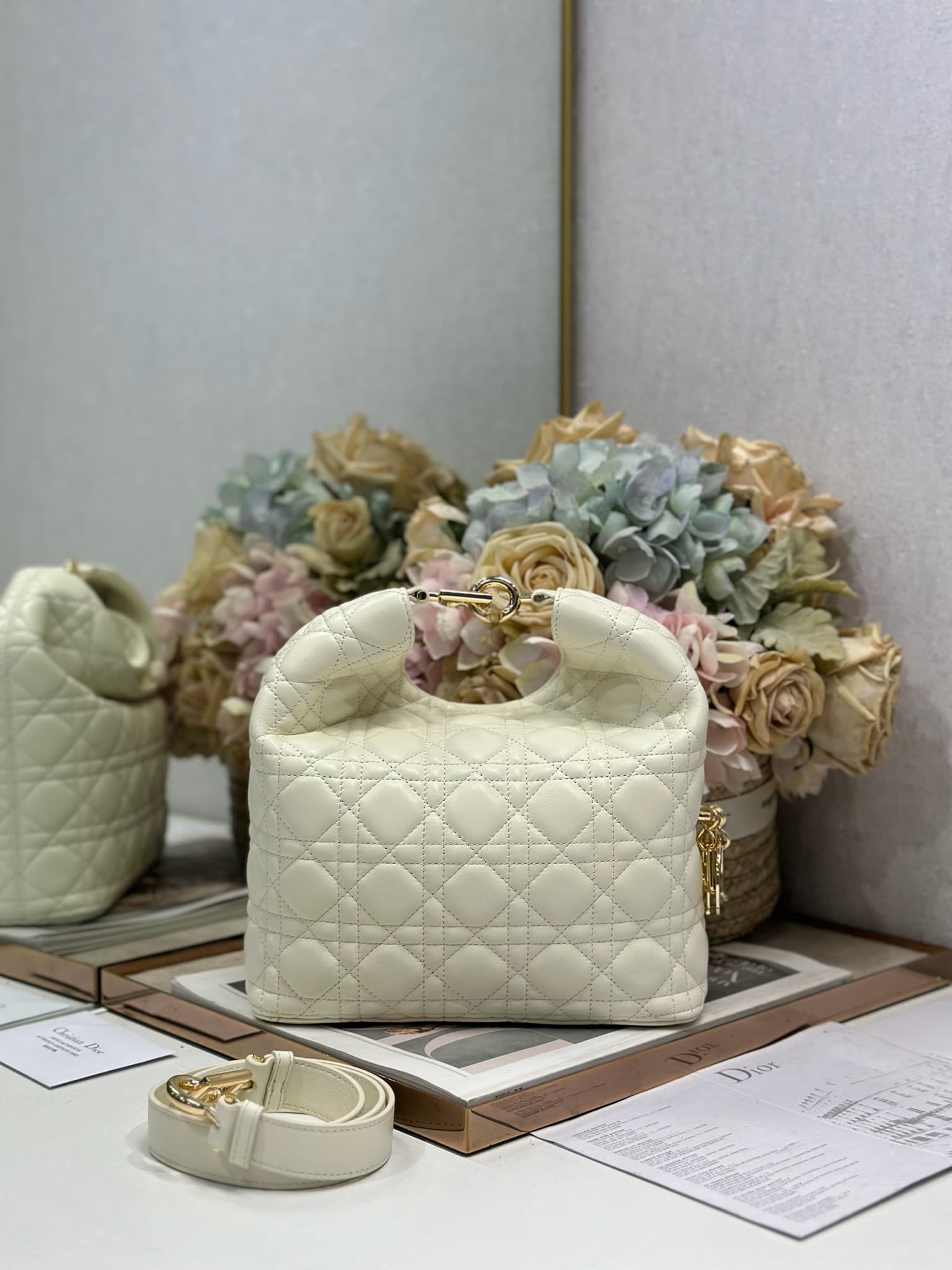 Dior Macrocannage Calfskin Handbag White High
