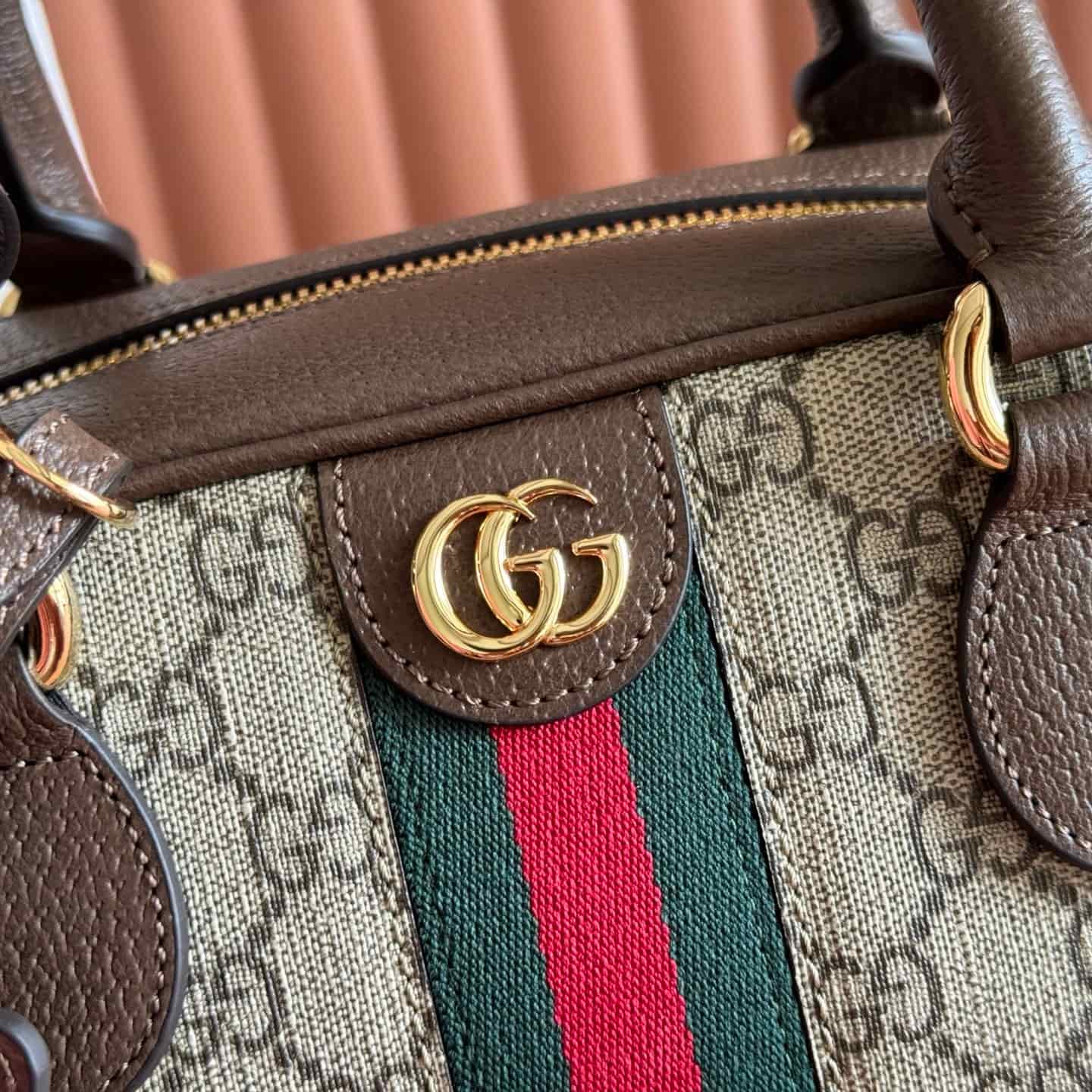 Gucci Ophidia Medium GG Top Handle Bag in beige and brown monogram canvas 724575 High