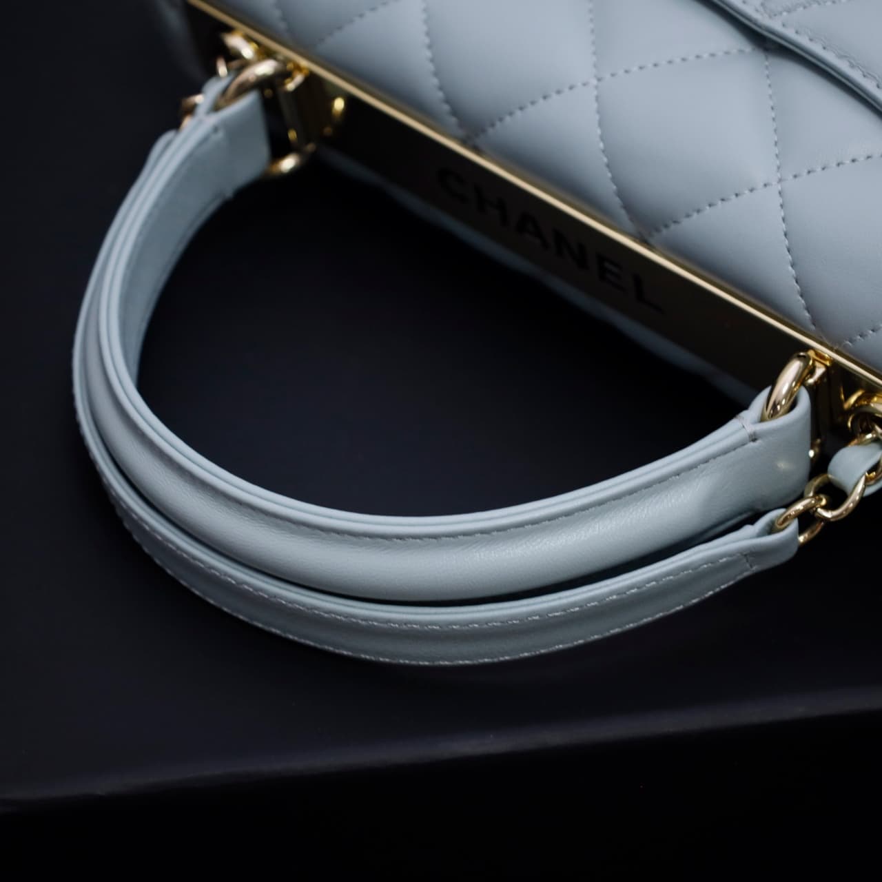 SMALL FLAP BAG WITH TOP HANDLE Lambskin Gold Metal Light Blue A