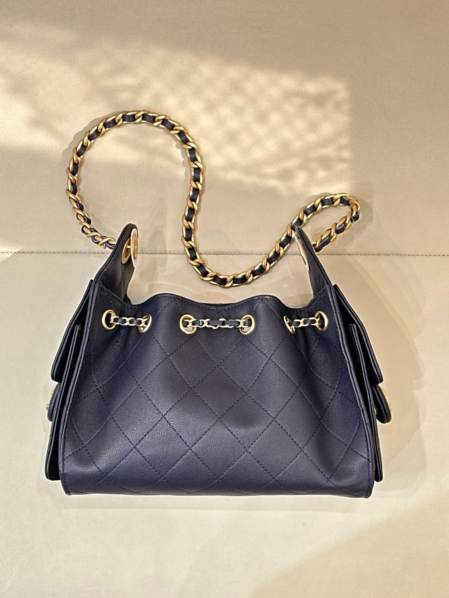 CHANEL 25 Mini Handbag AS5631 Grained Calfskin & Gold-tone Metal Drak Blue TOP