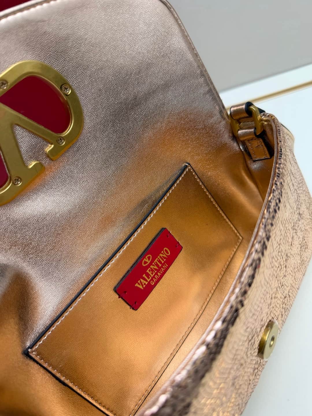 Valentino Garavani Devain Small Nappa Sequins Shoulder Bag Rose Gold High
