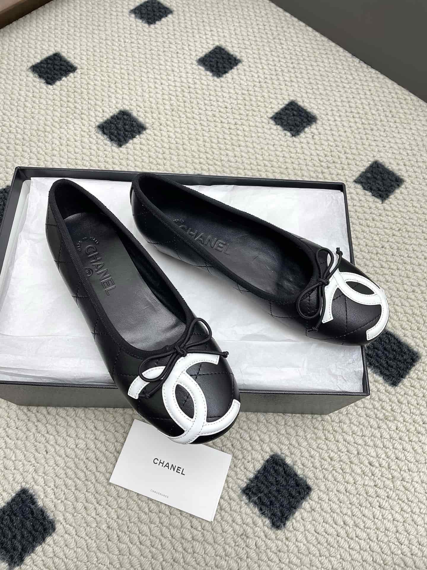 Chanel Pony Hair Patent Cap Toe Ballet Flats shoes Women
