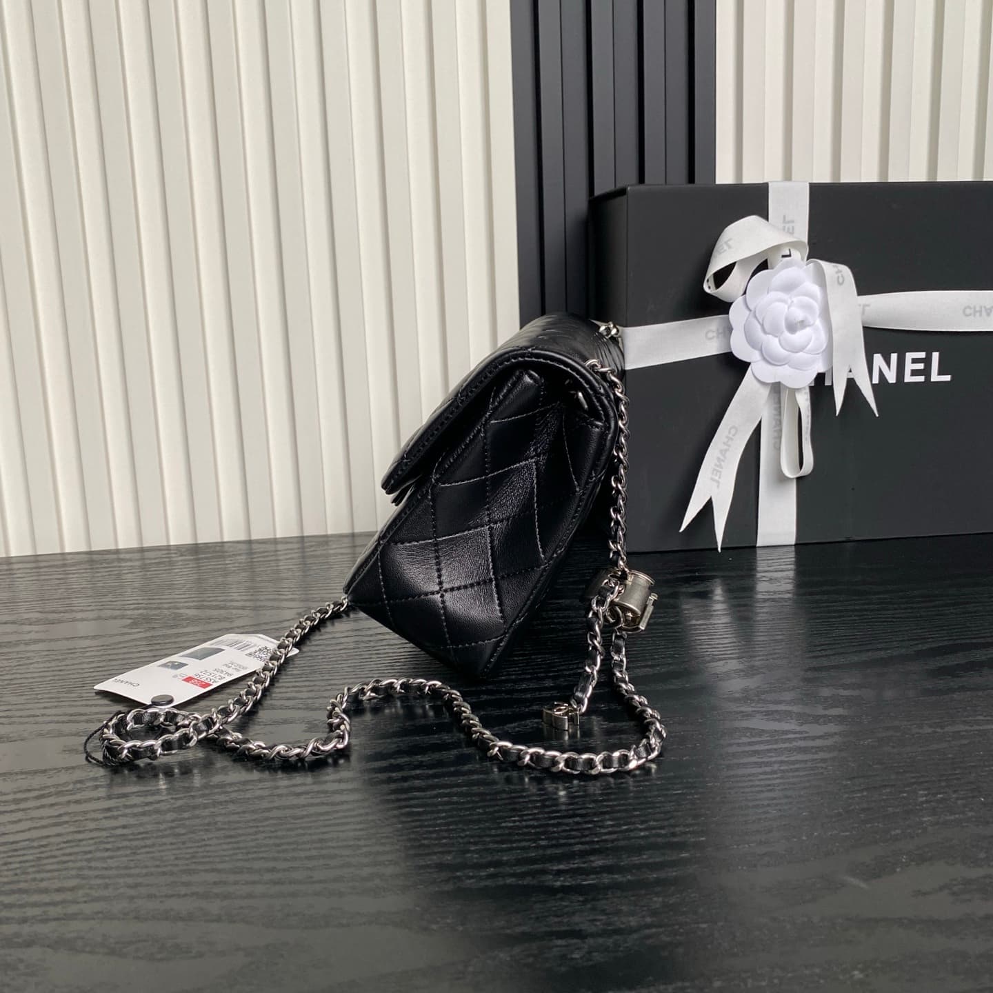 Chanel Classic Flap Bag Lambskin & Silver-Tone Metal AS5756 Black High