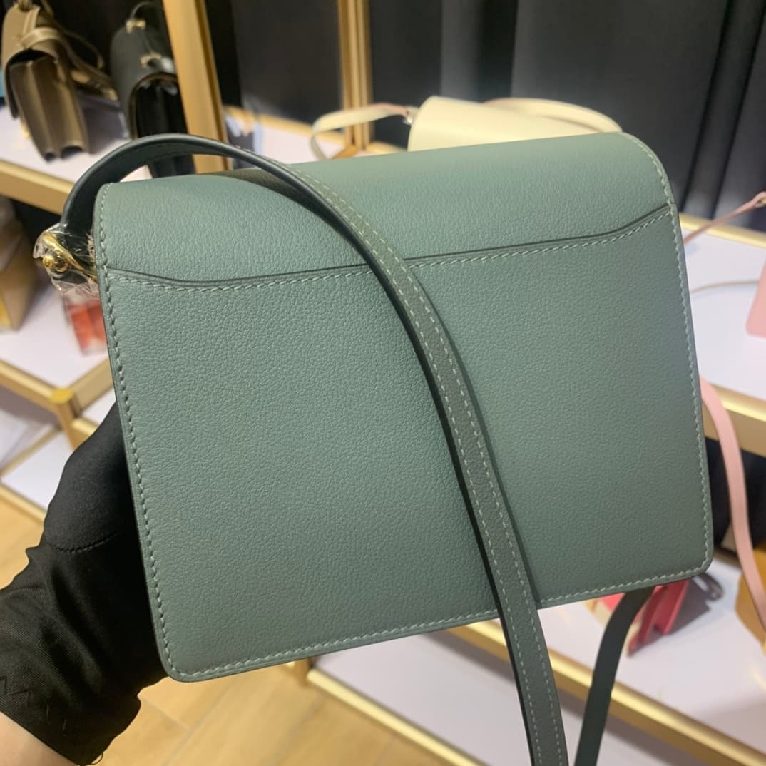 Hermes Roulis wallet in Vert Amande Calfskin Etoupe WAX Gold/Silver-Metal High