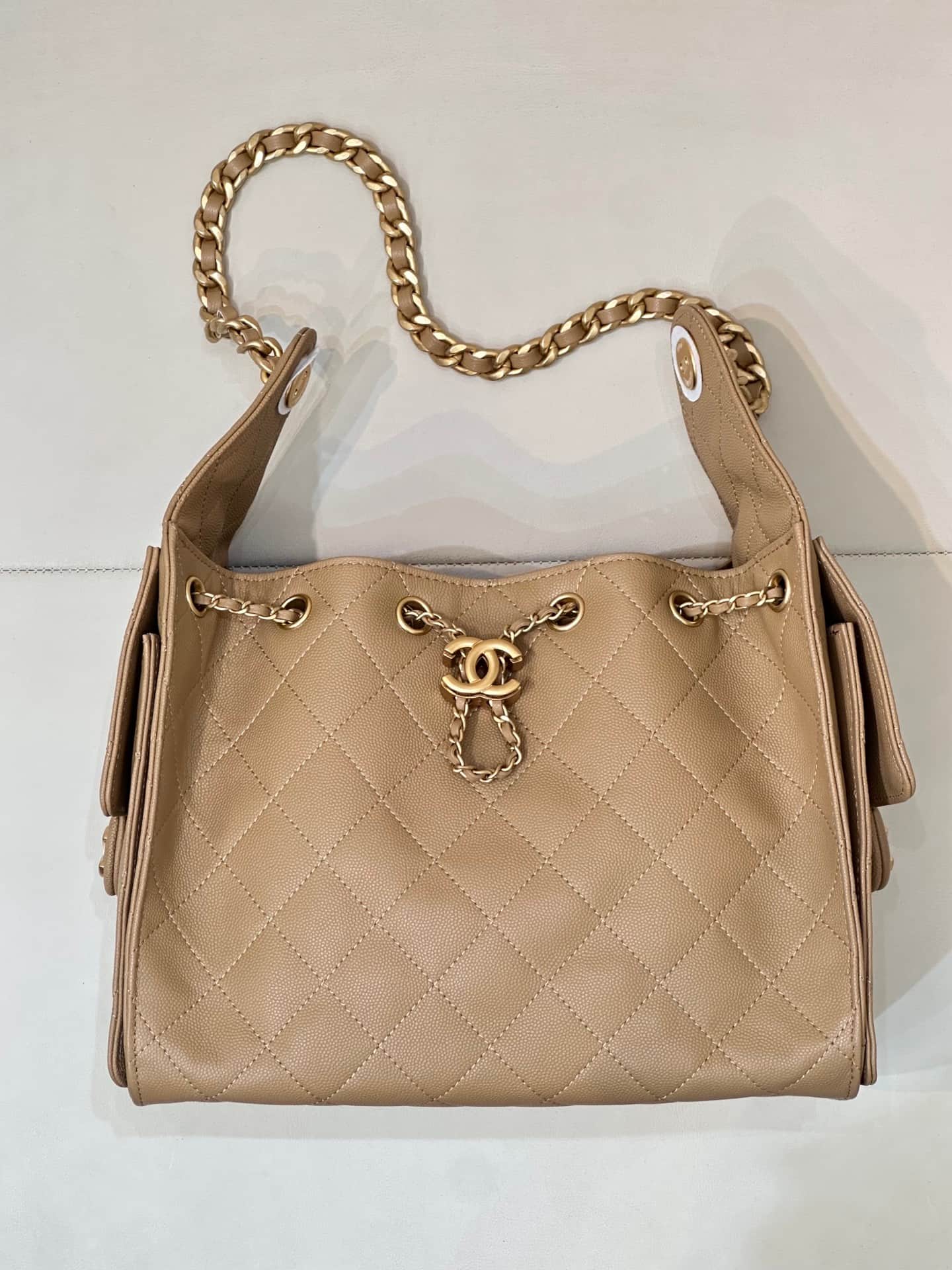 Chanel 25 Small Hobo handbag AS5293 Grained Calfskin & Gold-tone Metal Beige TOP