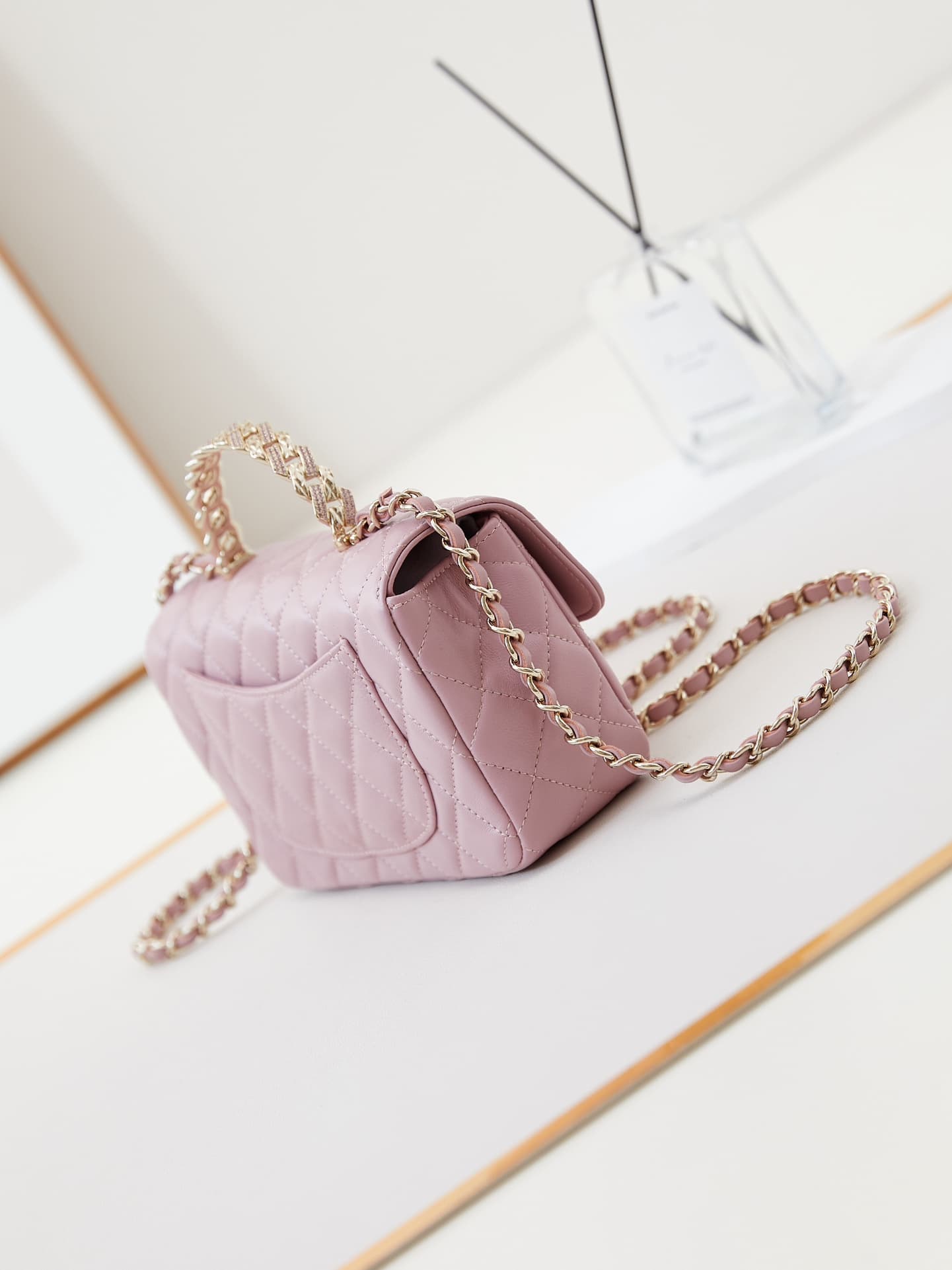 Chanel Mini Flap Bag with Top Handle Lambskin& Gold-Tone Metal White AS4924 A