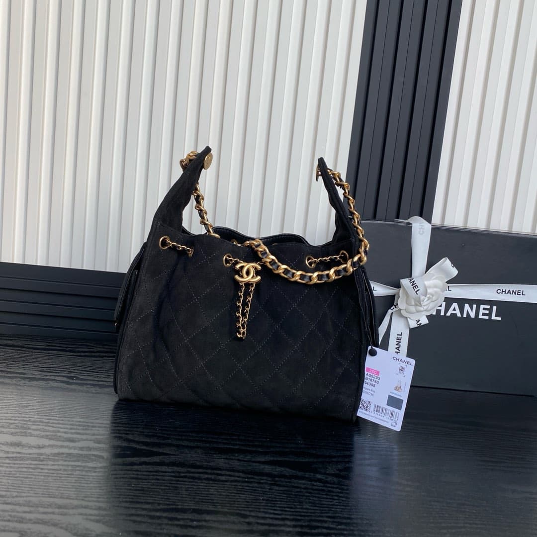 Chanel 25 Small Hobo handbag AS5293 Suede & gold-tone metal Black A