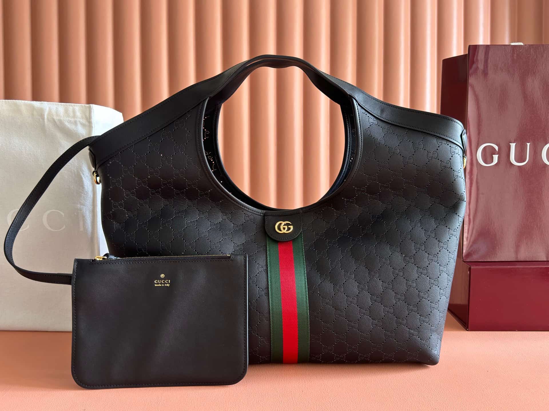 Gucci Giglio large tote bag black GG leather 853971 High