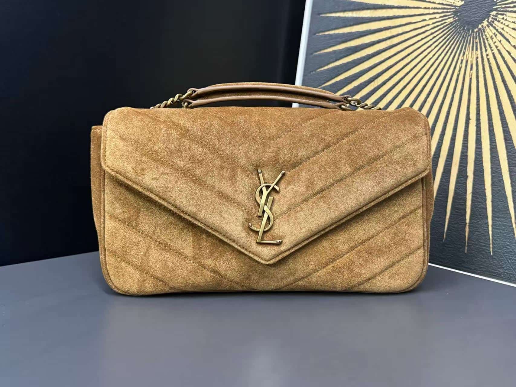Saint Laurent LOULOU Medium in MATELASSÉ Suede Caramel Cognac High