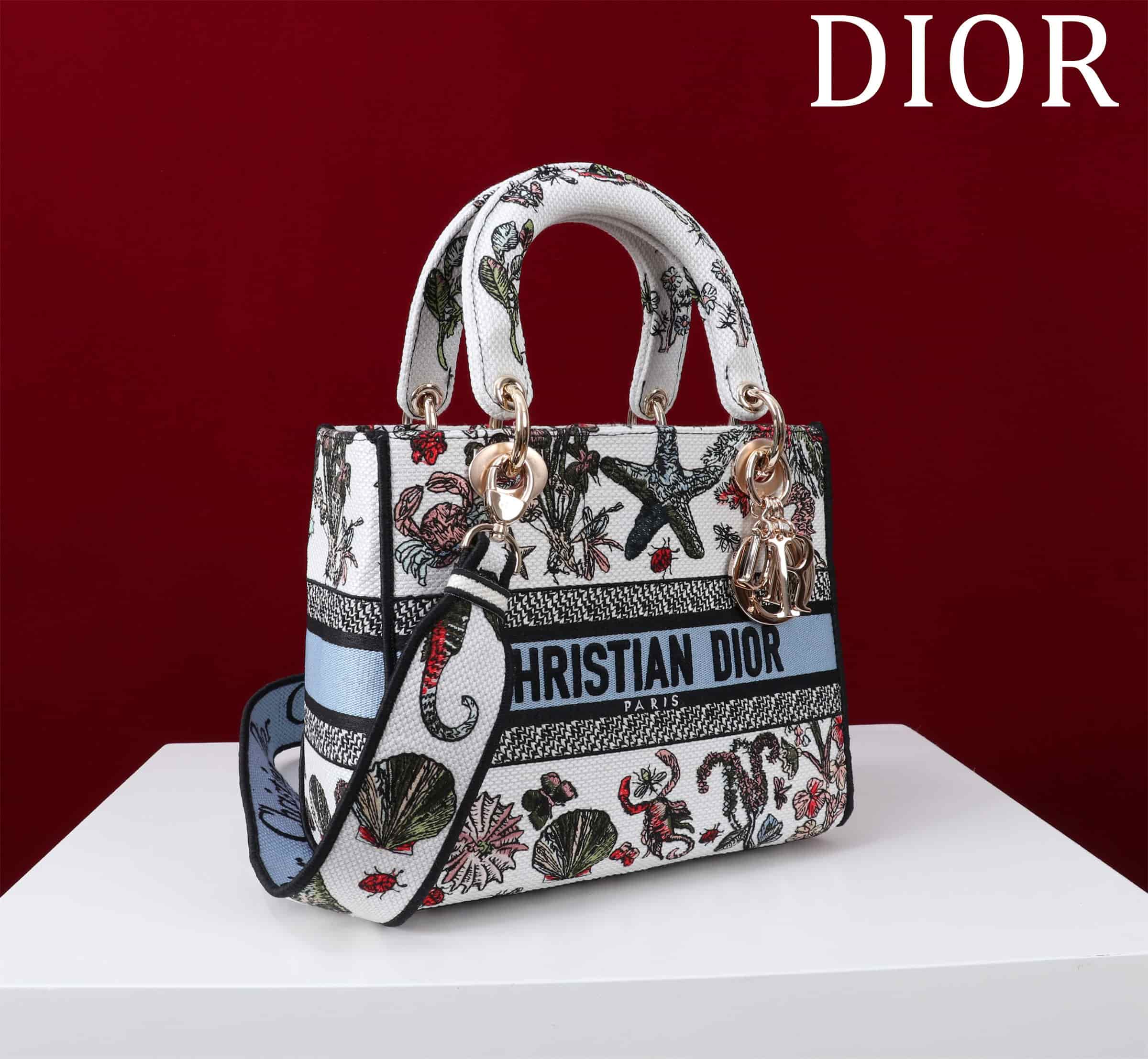 Medium Lady D-Lite Bag Embroidery with Multicolor Dior Cabinet de Curiosités Motif High