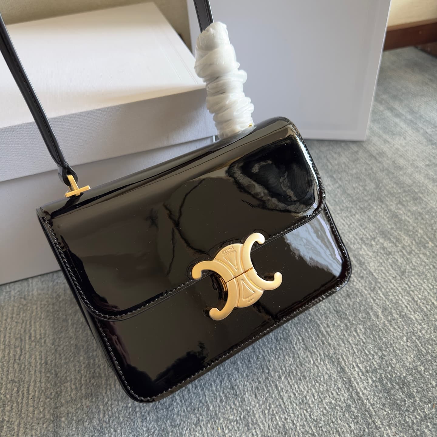 Celine Teen Garance Shoulder Bag in Black Patent Calfskin High