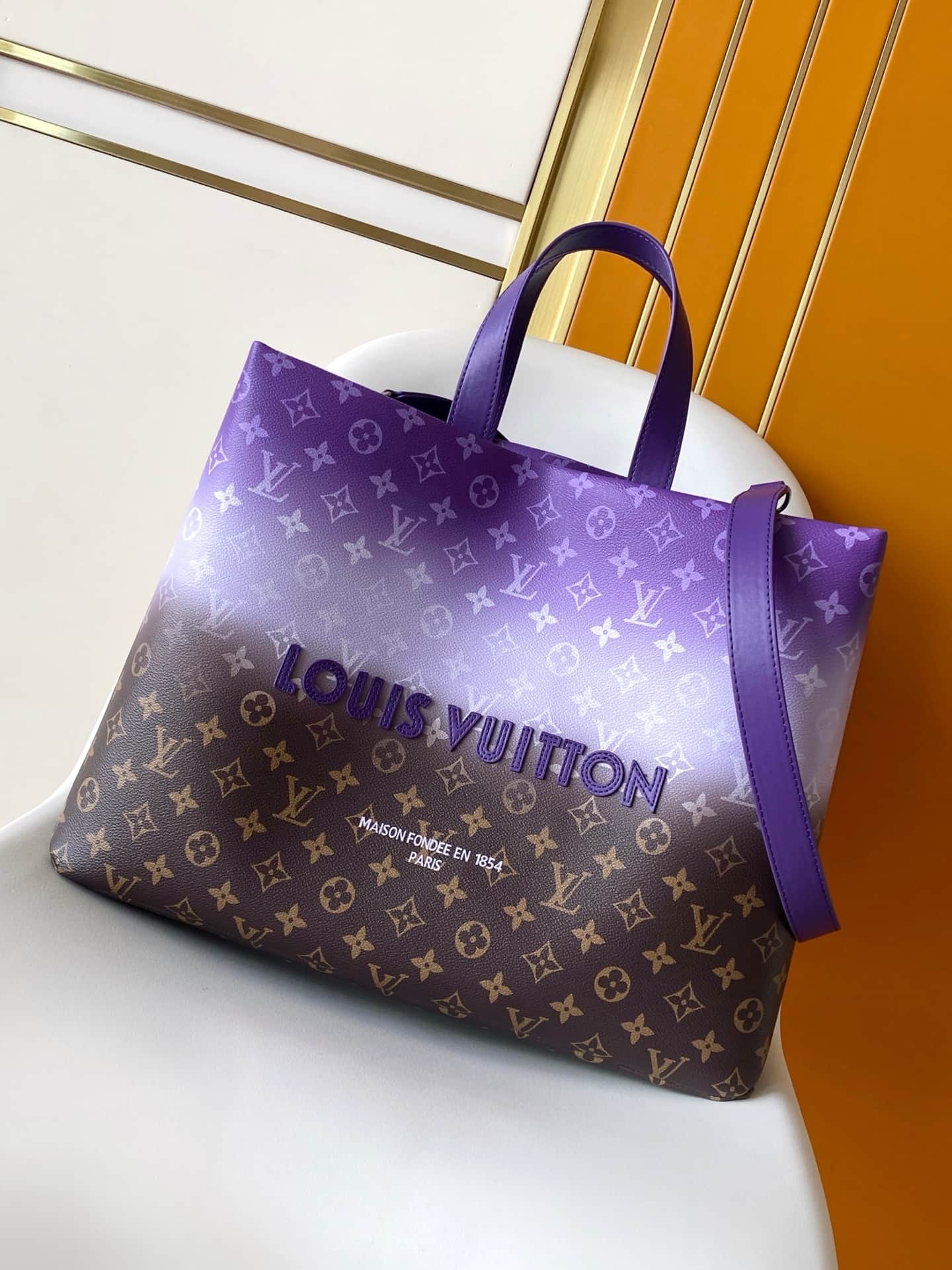 Louis Vuitton Shopper MM Tote Bag Purple Monogram Pigment coated canvas M28075 High