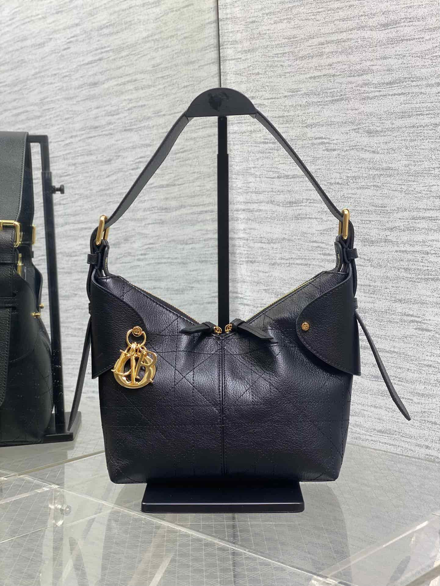 Small Dior Voyage Bag Black Flat Macrocannage Grained Calfskin High