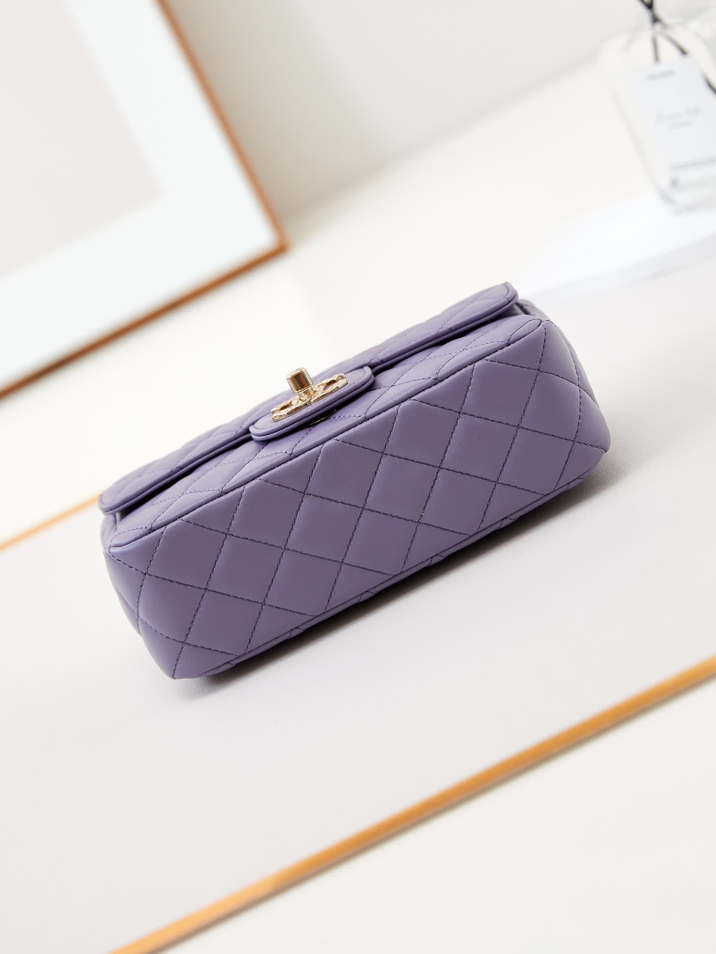 Chanel Mini Flap Bag with Top Handle Lambskin& Gold-Tone Metal Purple AS4924 A
