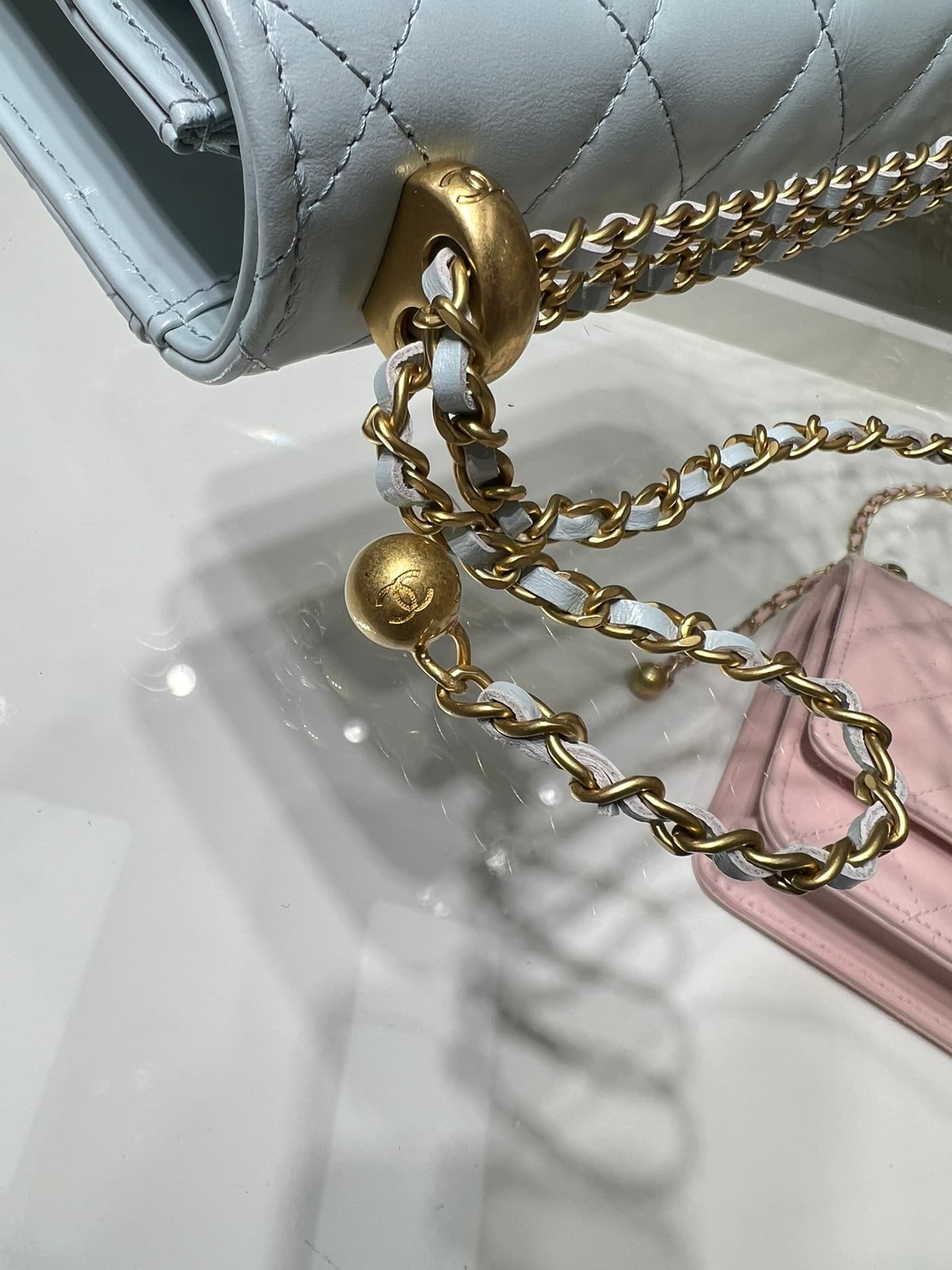 Chanel Wallet on Chain Shiny Calfskin & Gold-Tone Metal Light Blue AP2289 High