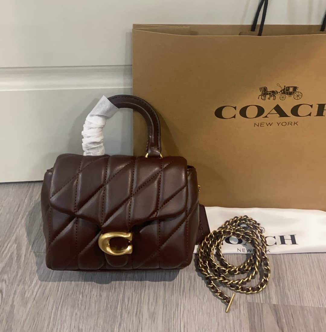 COACH Tabby Top Handle Bag With Quilting Coffee High