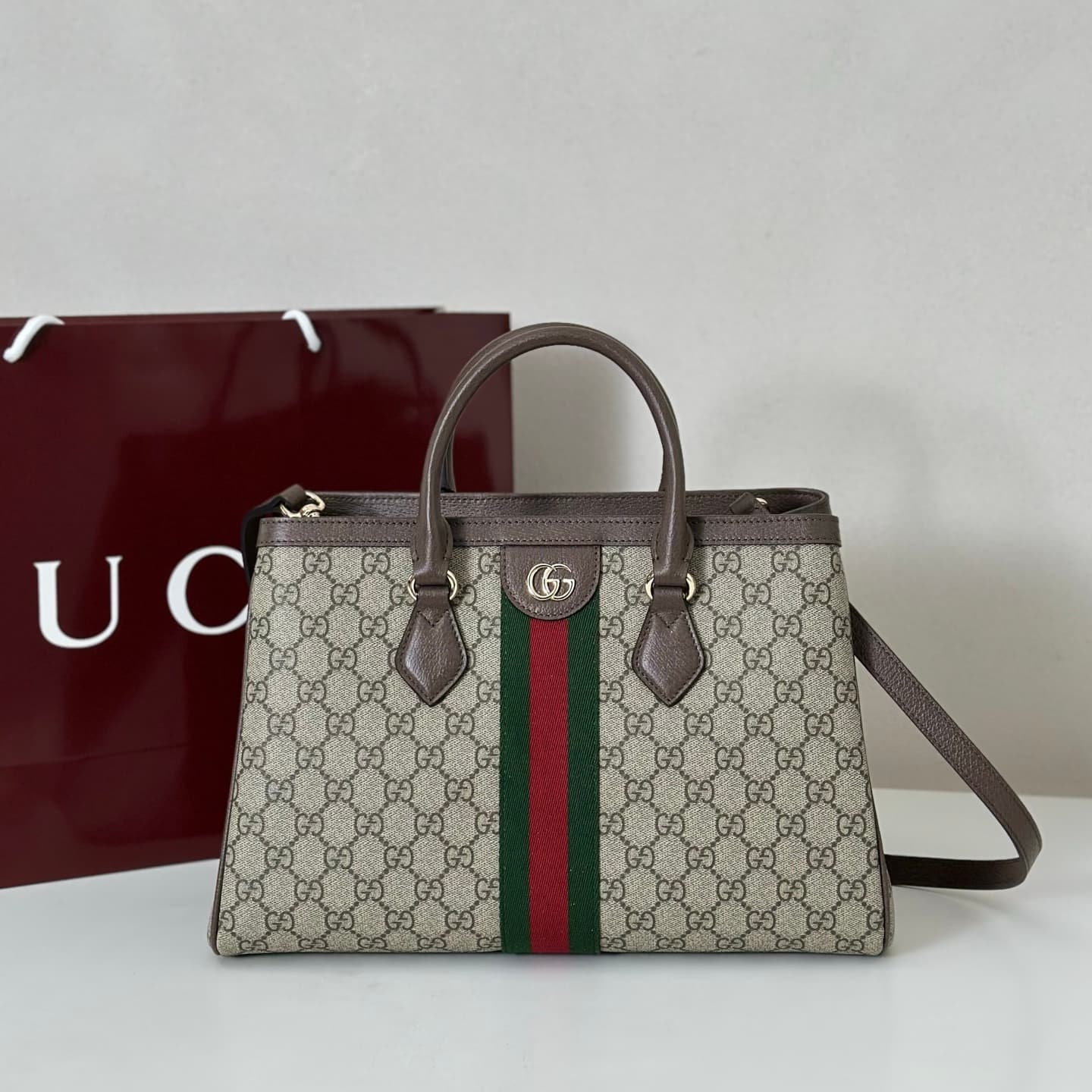 Gucci Ophidia medium tote bag Beige and dark brown GG Monogram 836839 High