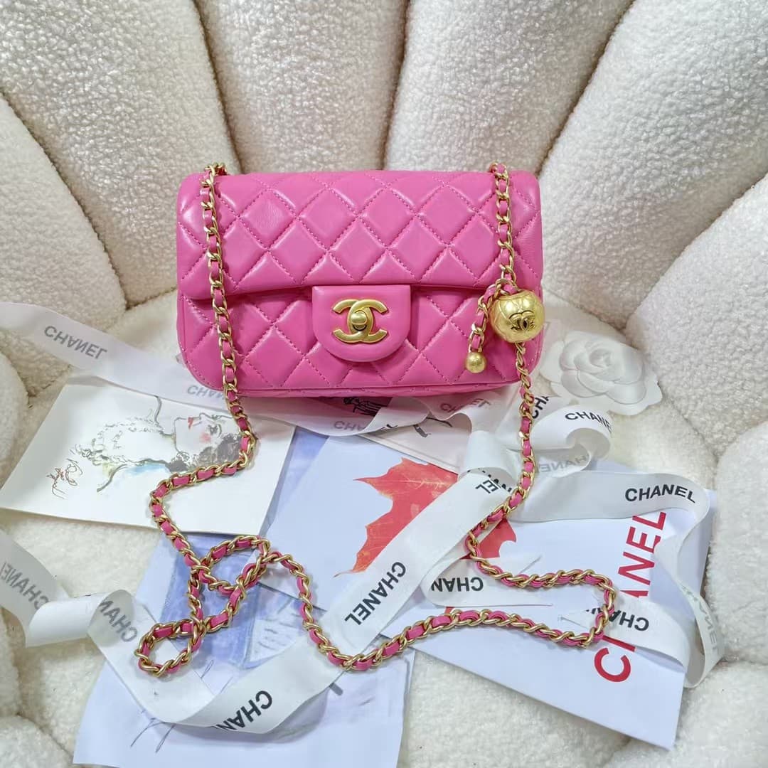 Mini FLAP BAG Lambskin Gold-Metal AS1787 Rose Red A