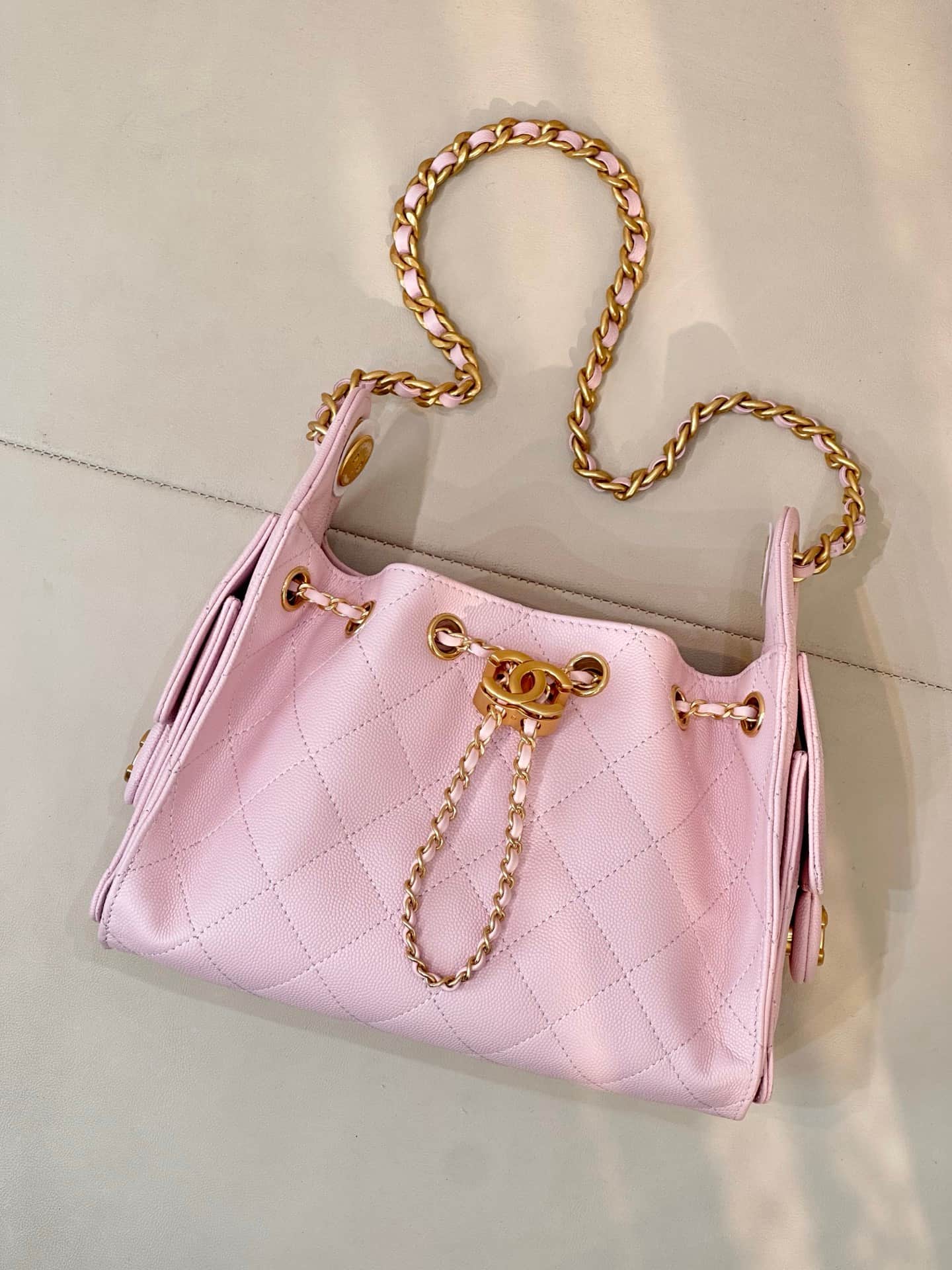 CHANEL 25 Mini Handbag AS5631 Grained Calfskin & Gold-tone Metal Light Pink TOP
