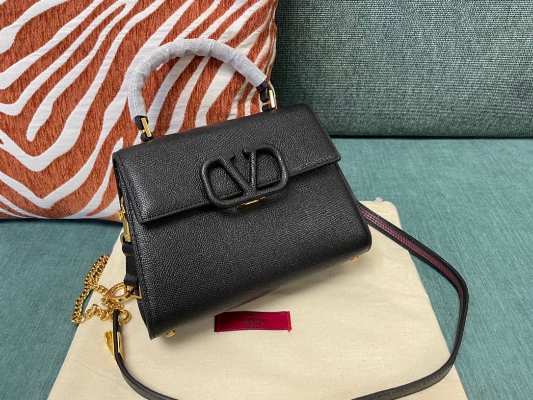 Valentino Mini Vsling Handbag In Black Grainy Calfskin High