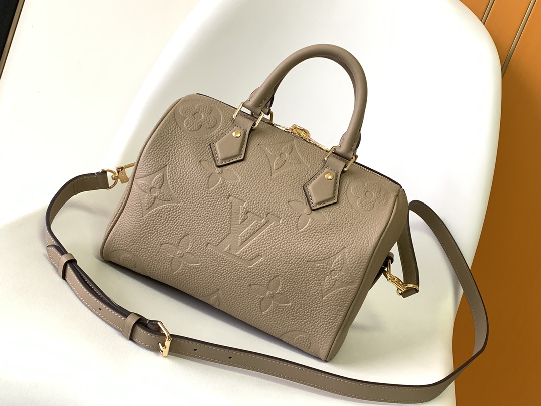 Louis Vuitton Speedy Bandoulière 25 Bag Tourterelle Embossed grained cowhide leather M59273 High