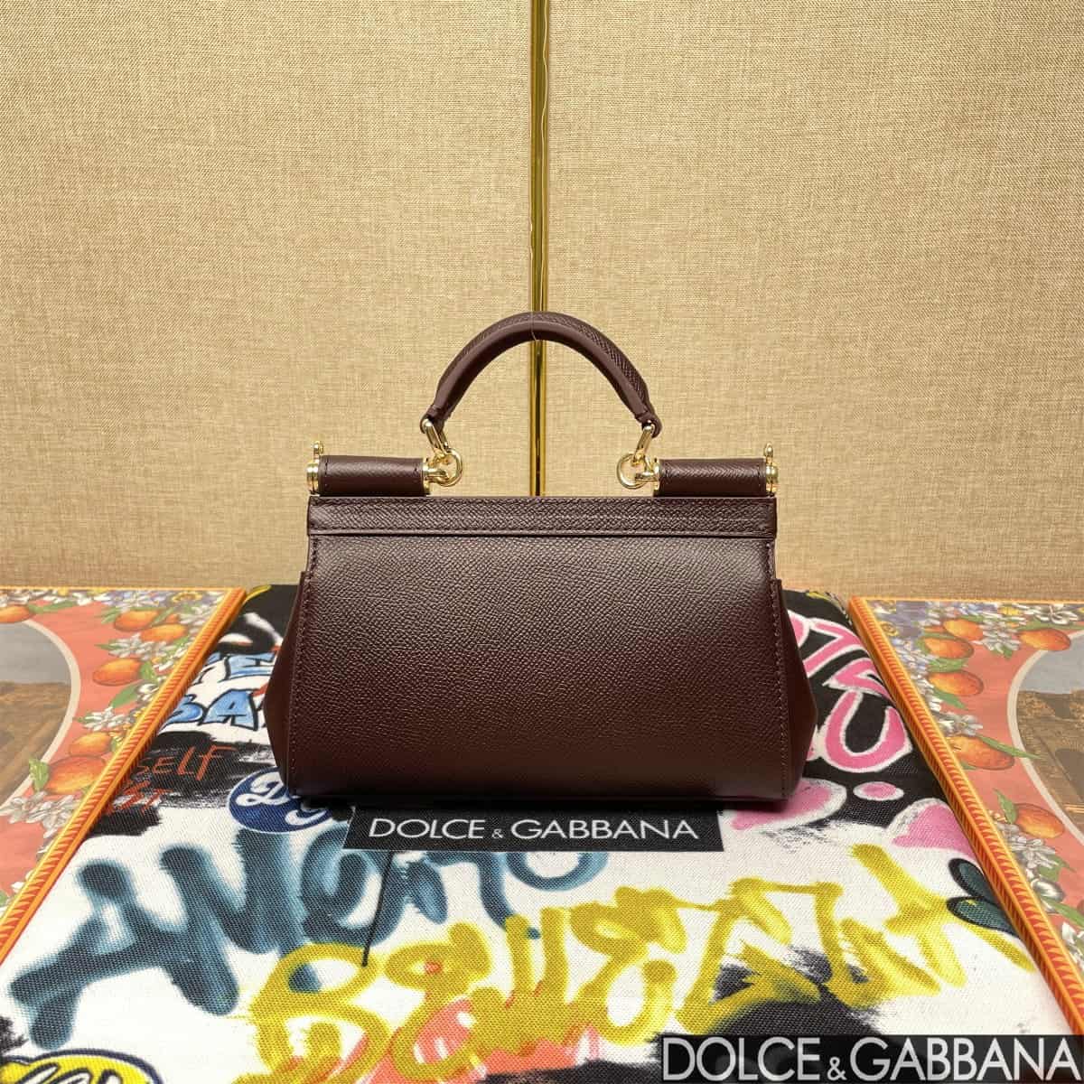 Dolce & Gabbana Miss Sicily top handle bag calfskin leather Chocolate high