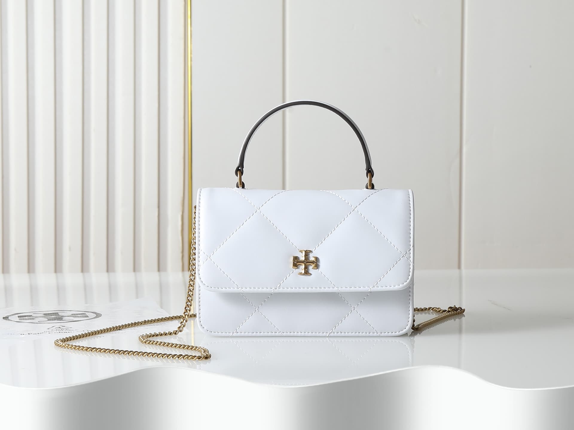 Tory Burch Mini Kira Diamond Quilt Top-Handle Crossbody bag white high
