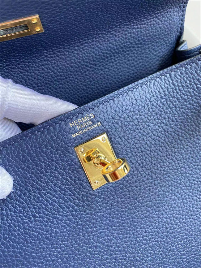 Hermes Kelly 25/28/32cm Retourne Bag Togo Leather In bleu obscur WAX High