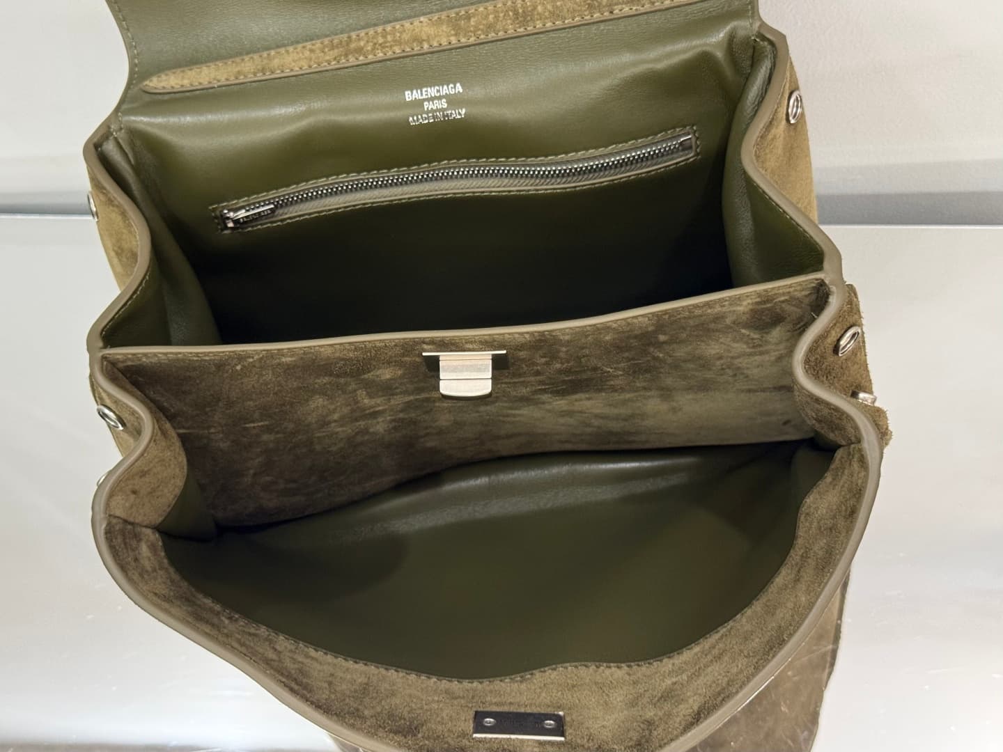 Balenciaga Rodeo Small Bag in Khaki Waxed Suede Calfskin With Silver-Tone Metal TOP