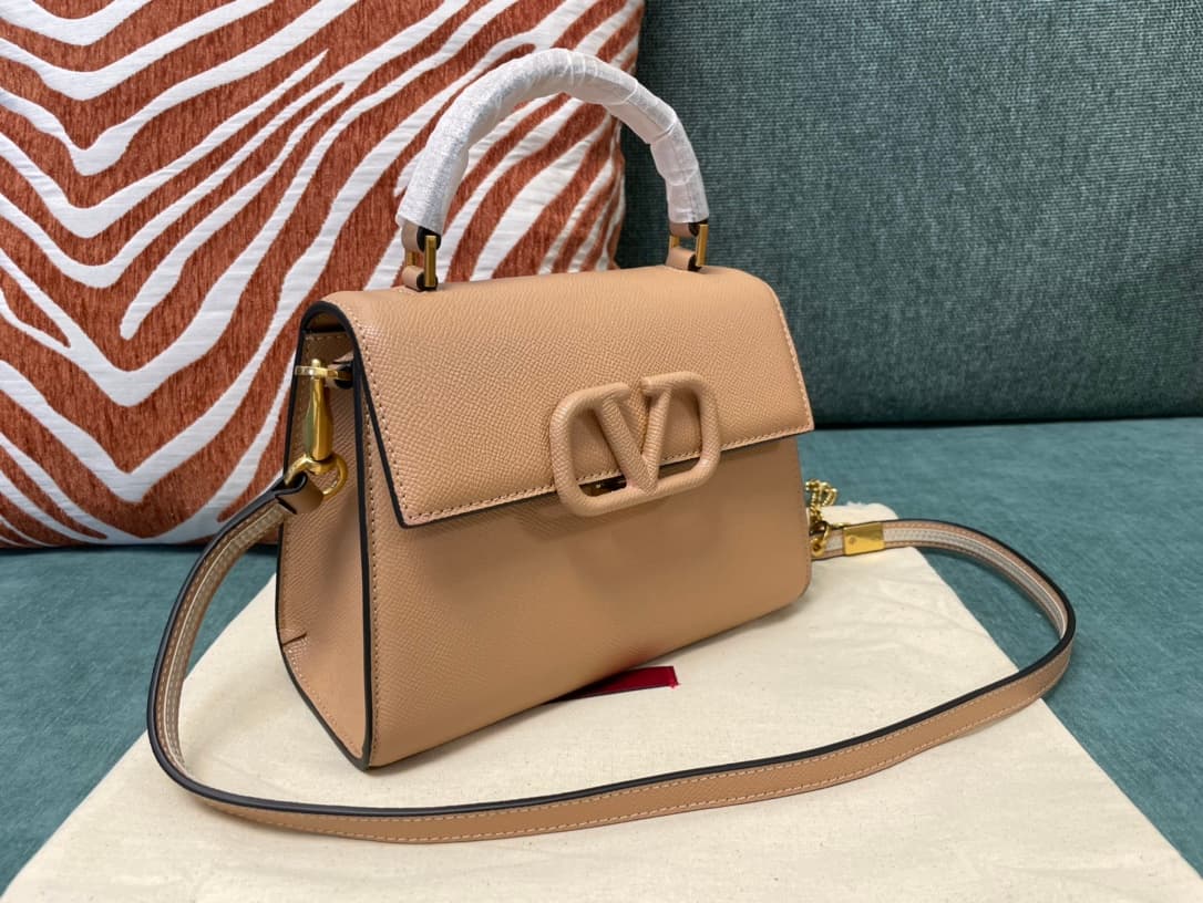 Valentino Mini Vsling Handbag In Nude Pink Grainy Calfskin High