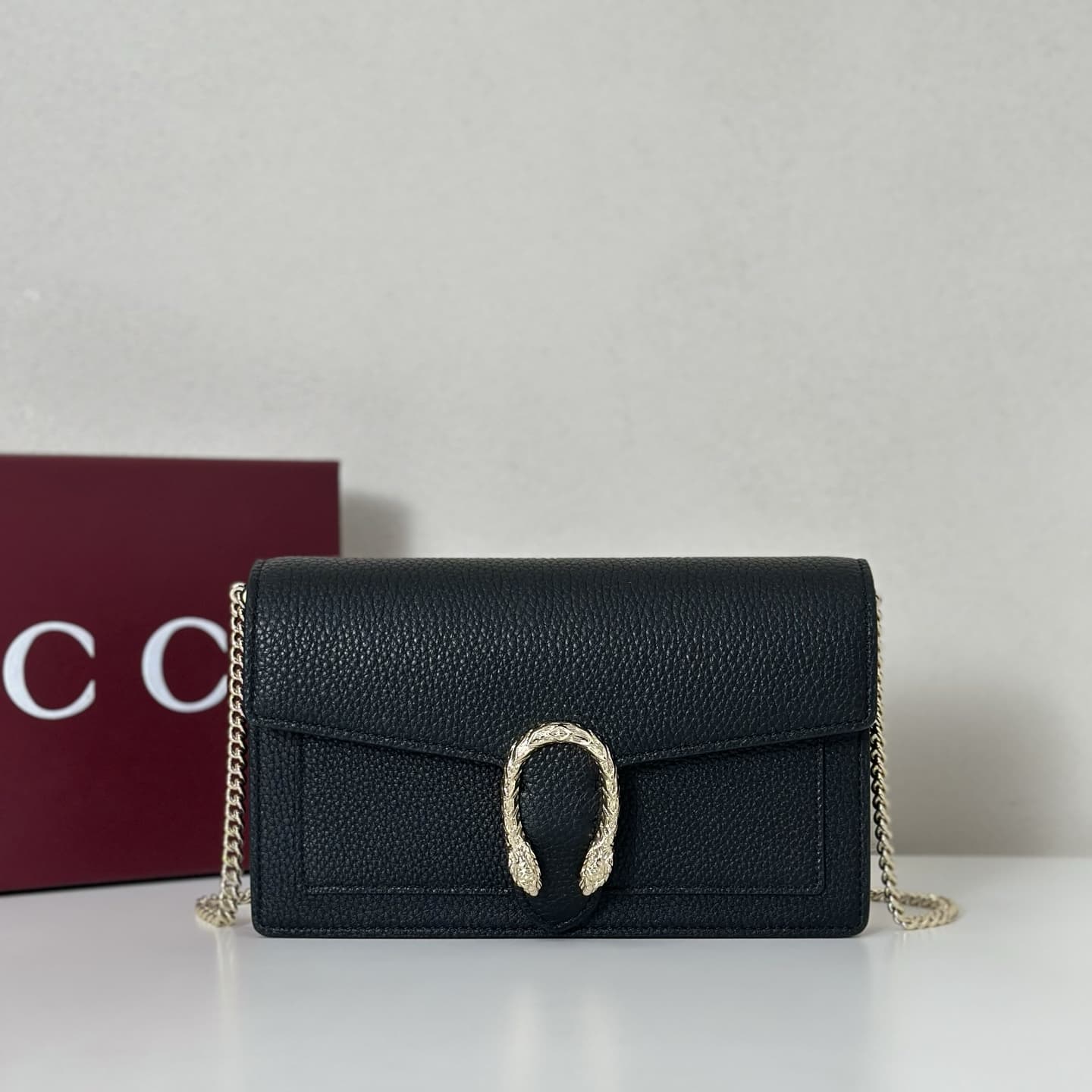 DIONYSUS WALLET ON CHAIN 837373 black grainy leather High