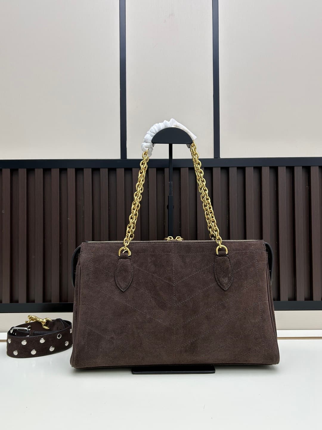 Valentino VLogo Garavani Panthea Shoulder Bag Dark Coffee Suede Mid