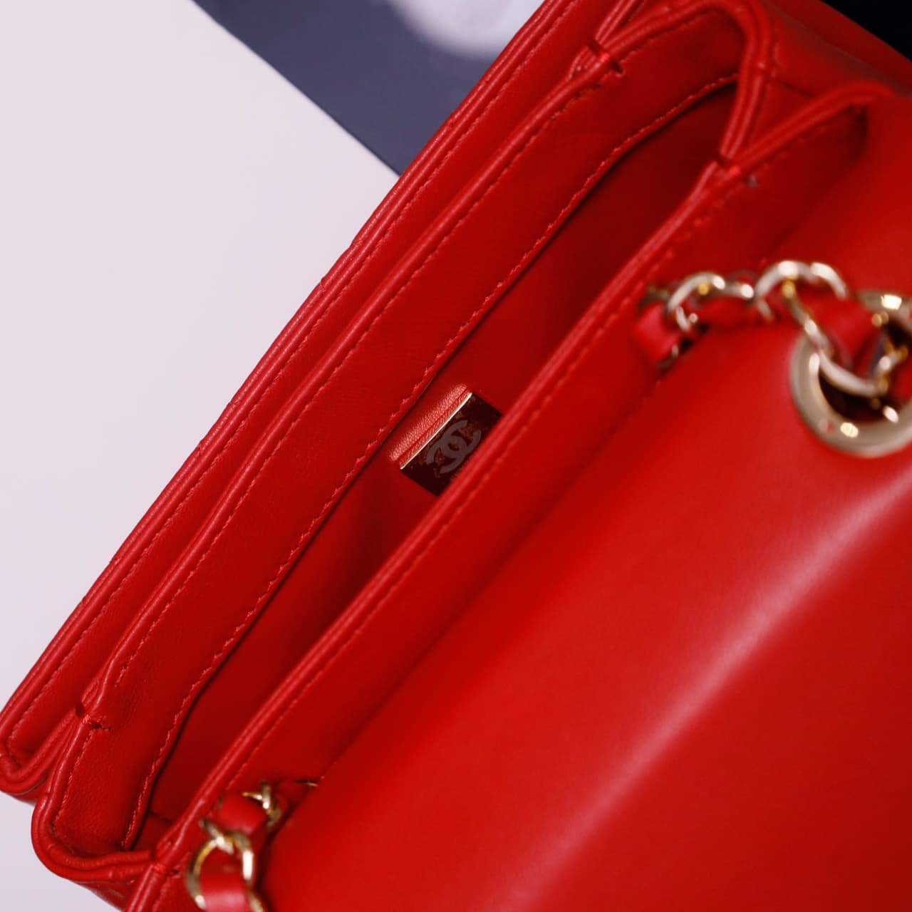 Chanel MINI FLAP BAG WITH TOP HANDLE AS4654 Lambskin &Gold-Tone Metal Red A