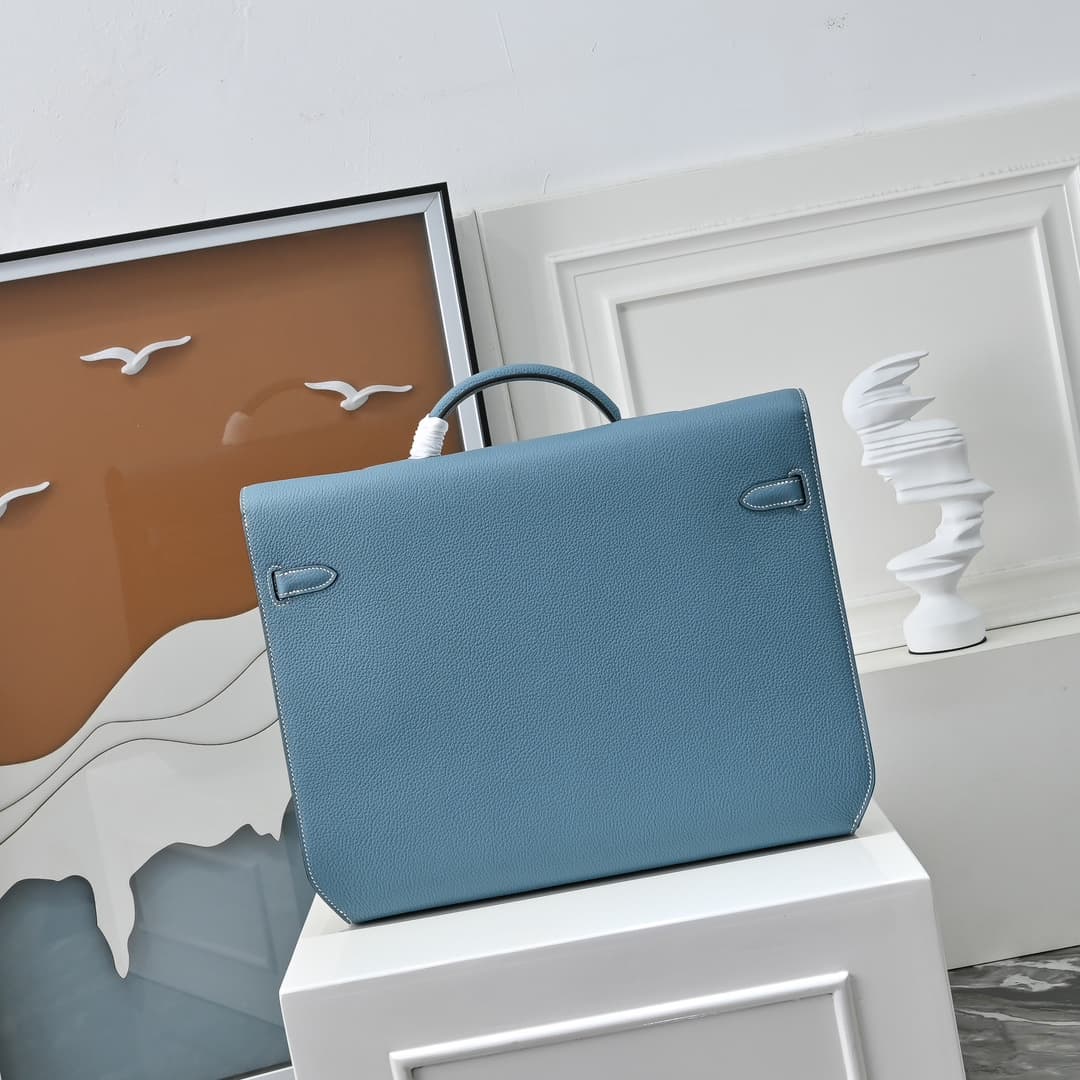 Hermes Kelly depeches Togo 36 briefcase In Light blue CalfskIn WAX High