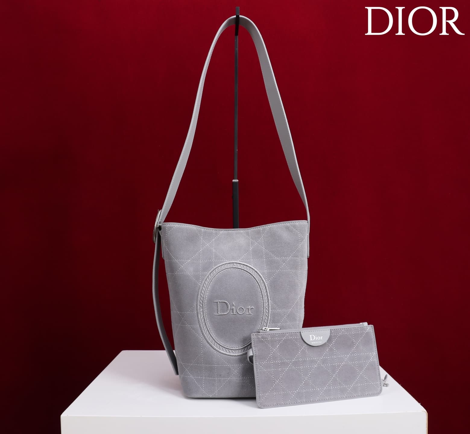Dior Macrocannage Grey Suede Leather Small Bucket Bag High
