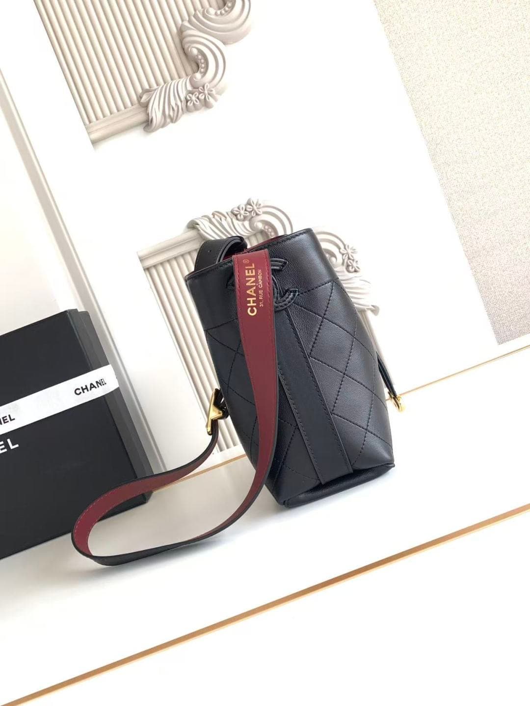 Chanel Small Bucket Bag Calfskin Leather & Gold-Tone Metal Black AS6537 A