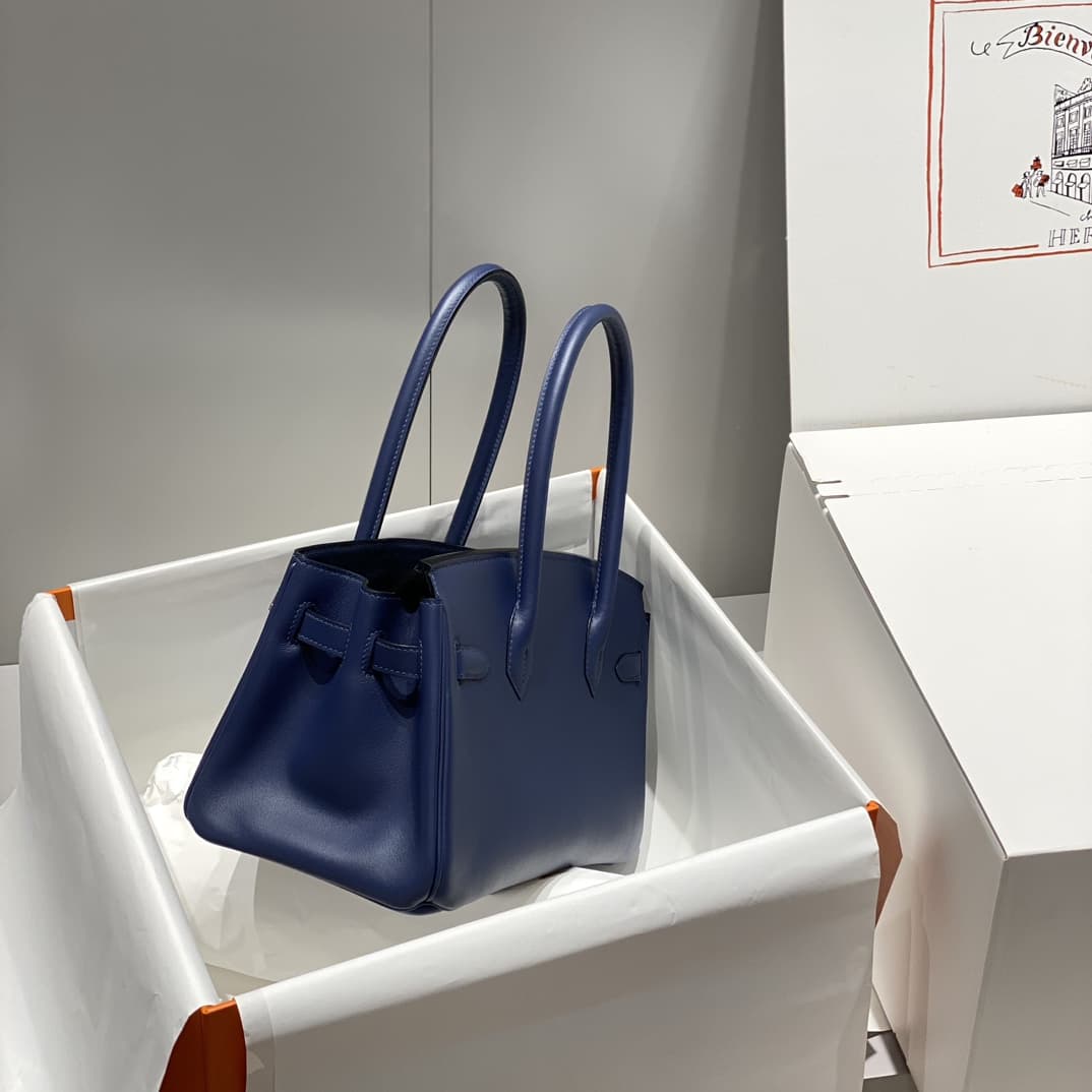 Hermes Shoulder Birkin 29 Swift leather Deep Bleu & Silver Metal WAX High