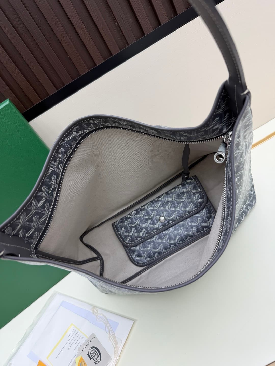 Goyard Bohème Grey Hobo Bag Chevron Canvas and  White Painted Mascot High