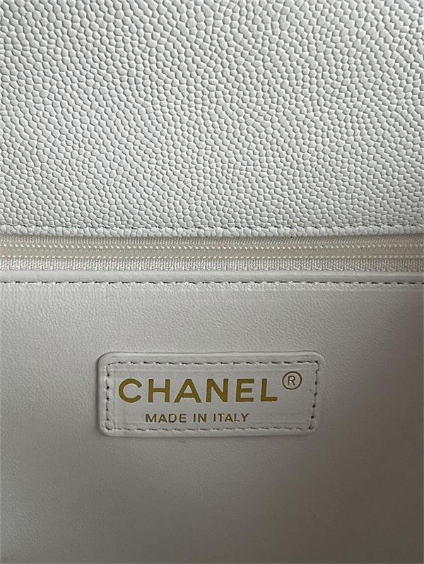 Medium FLAP BAG WITH TOP HANDLE Grained Calfskin White-binding Gold Metal High