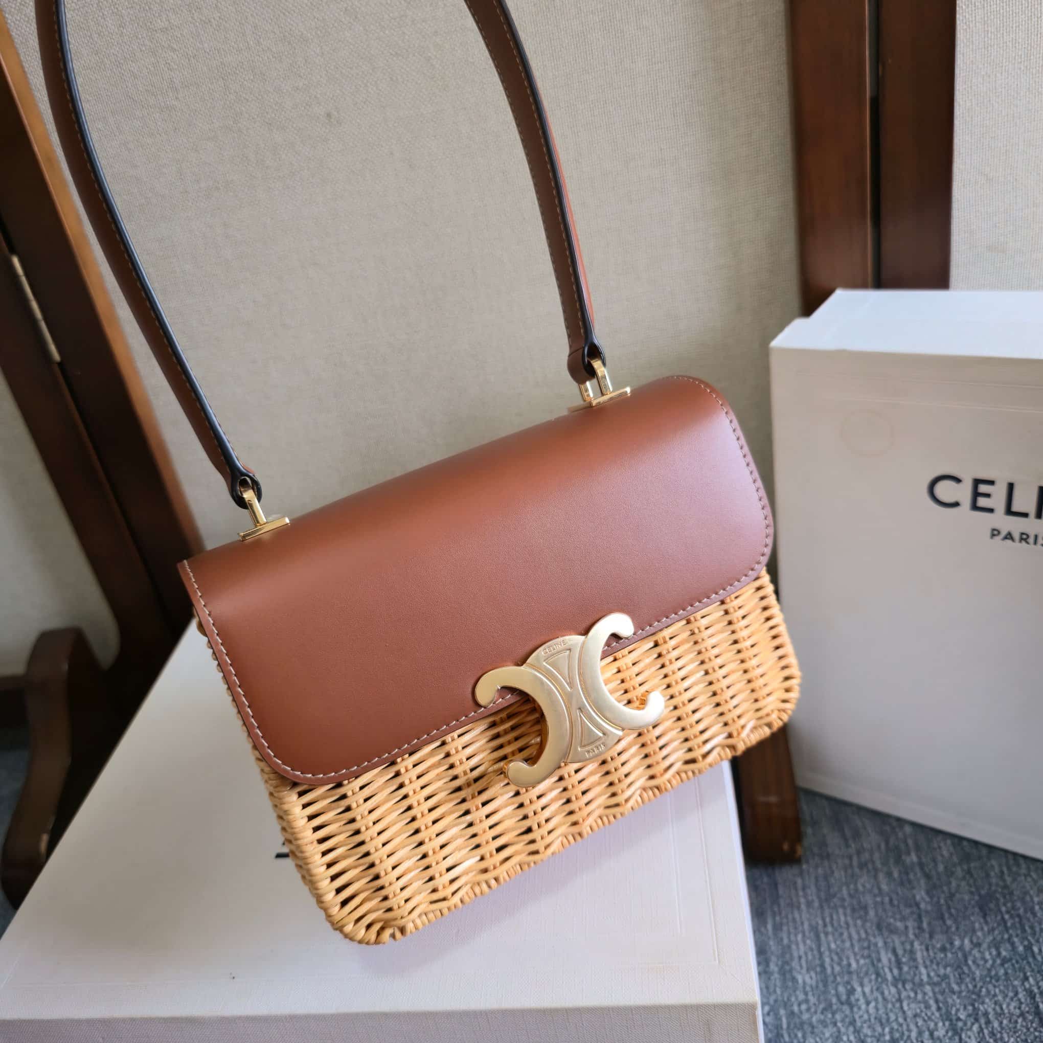 Celine Teen Garance Bag in Wicker and Natural Calfskin High