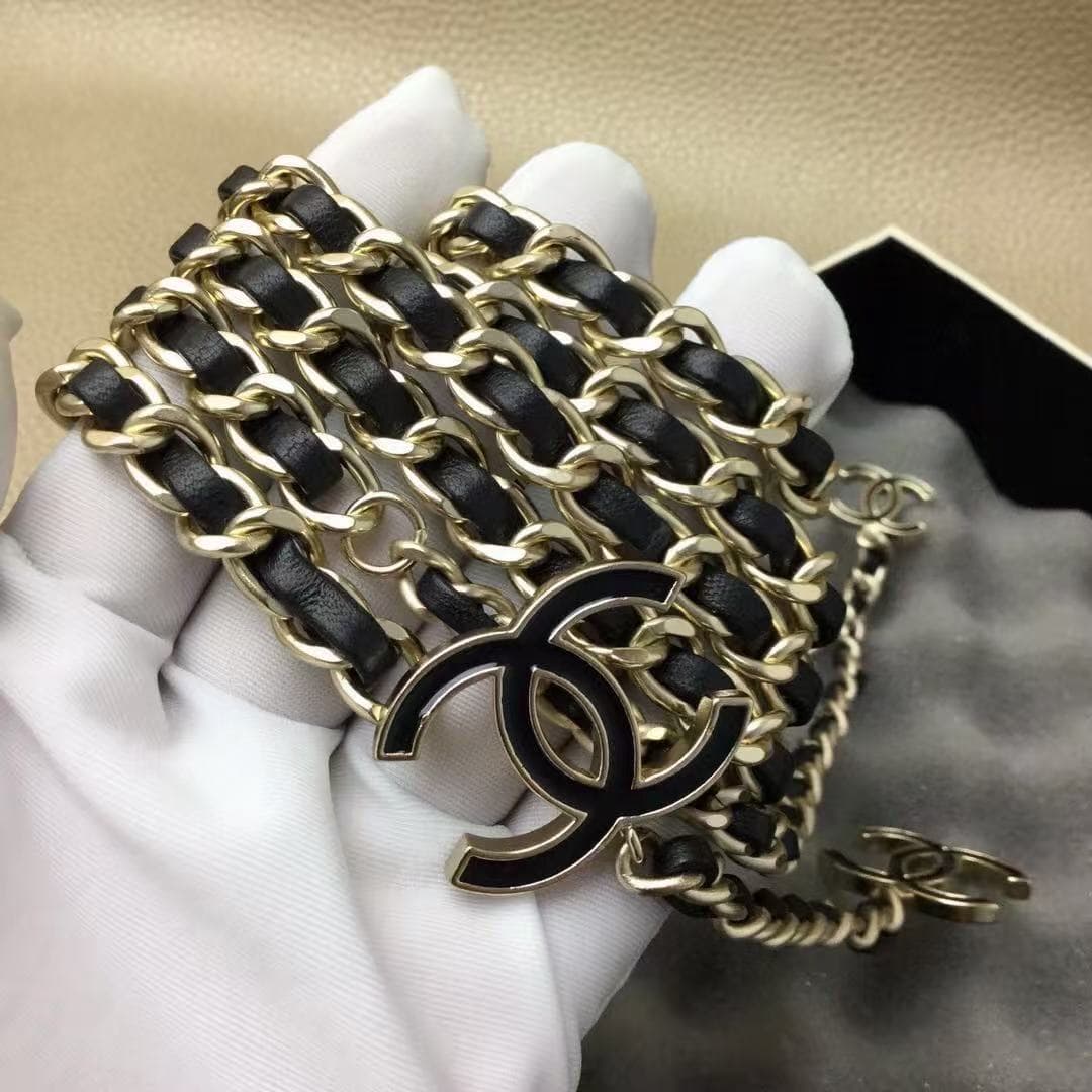 Chanel interwoven leather and metal chain belt