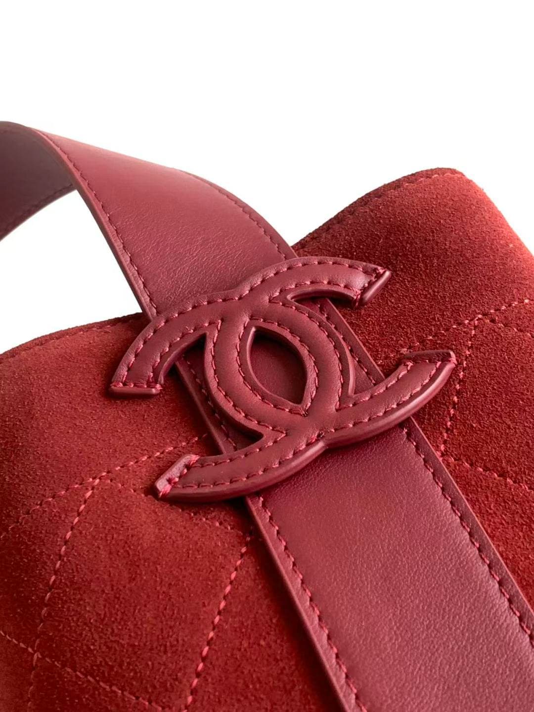 Chanel Small Bucket Bag Suede Calfskin & Gold-Tone Metal Burgundy AS6584 A