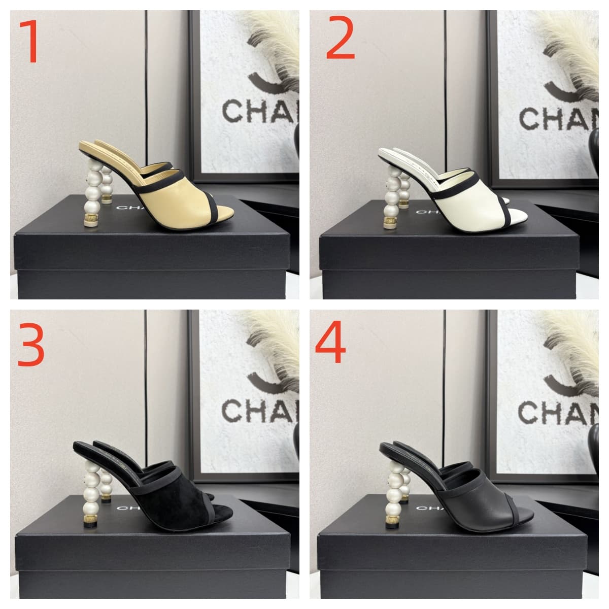 Chanel Lambskin Grosgrain Cap Toe Pearl Mule Shoes Women