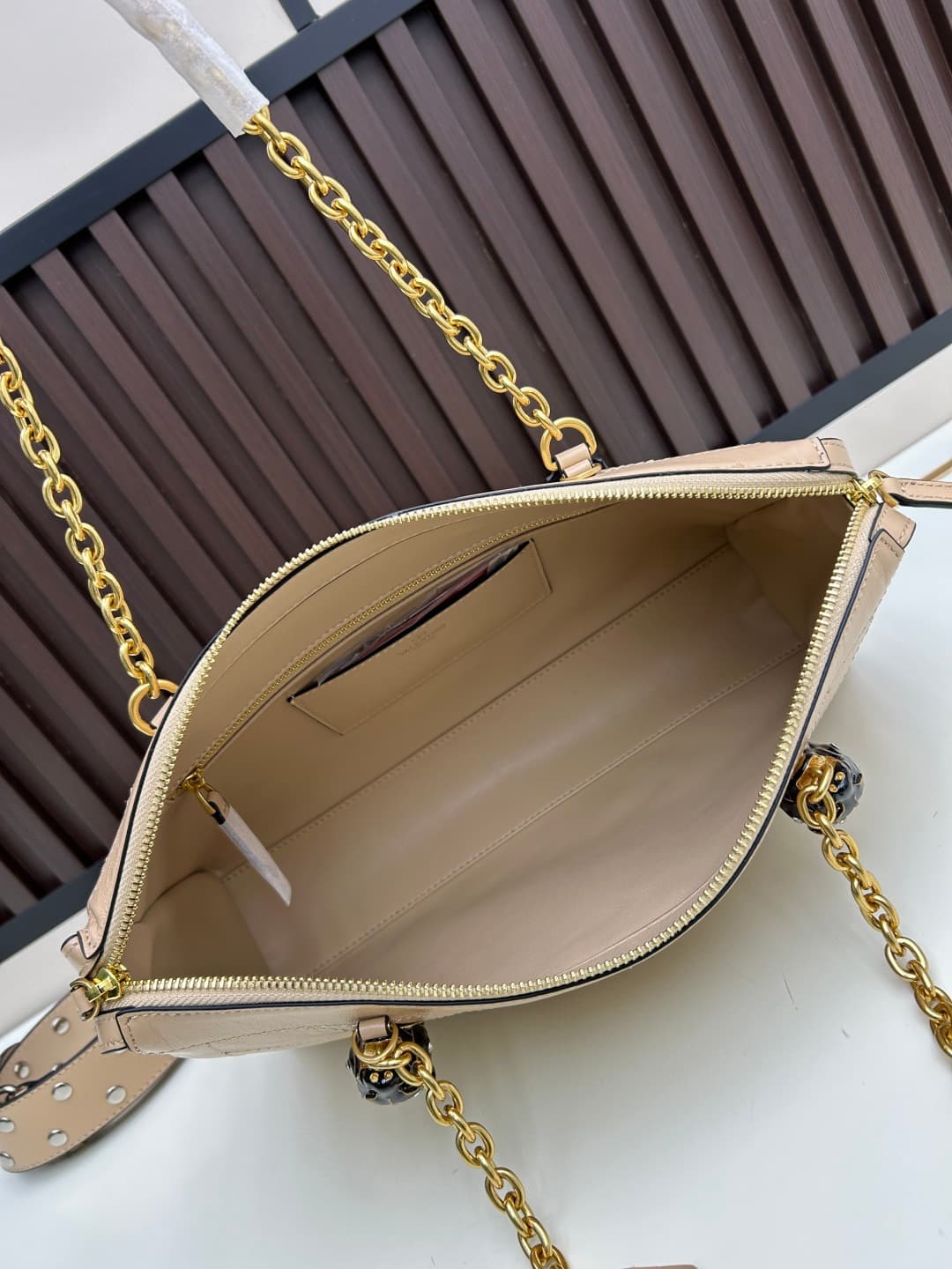 Valentino VLogo Garavani Panthea Shoulder Bag Beige Leather Mid