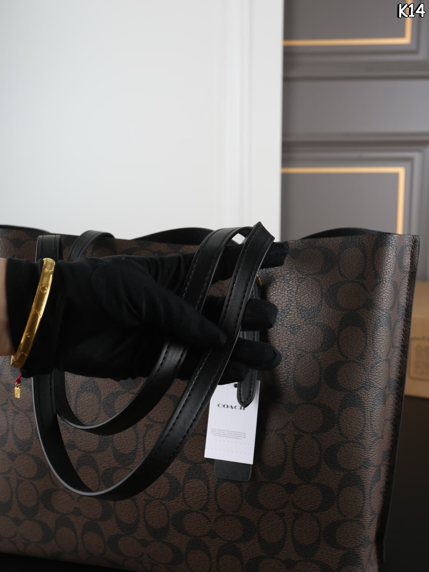 COACH Mollie Tote Bag In Signature Canvas Gold/Walnut/Black High