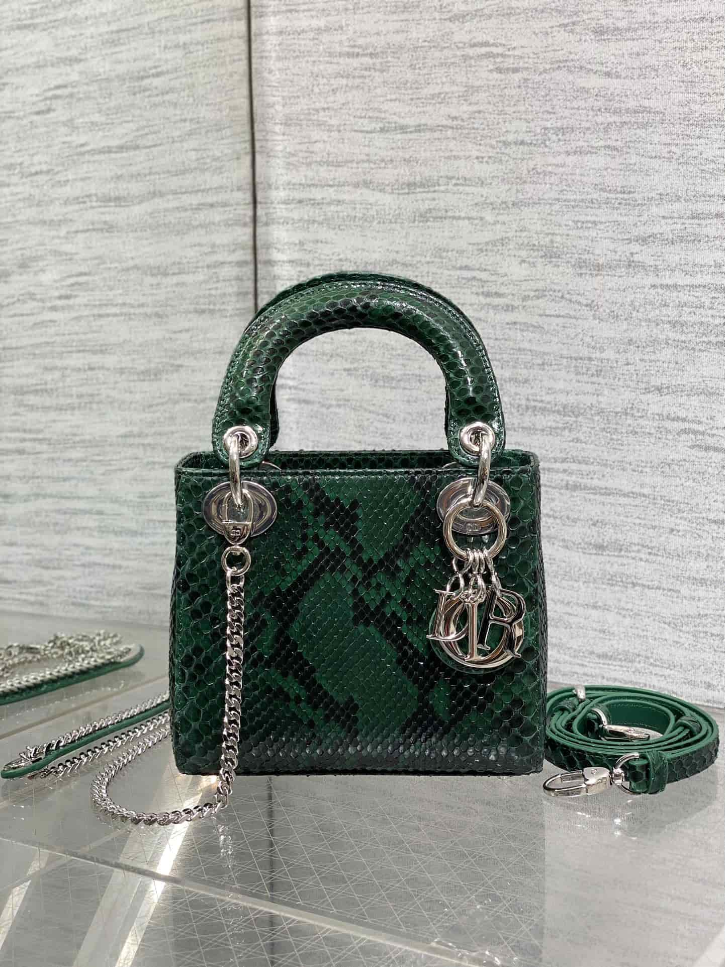 MINI LADY Dior BAG Cannage Python Silver-tone Metal High