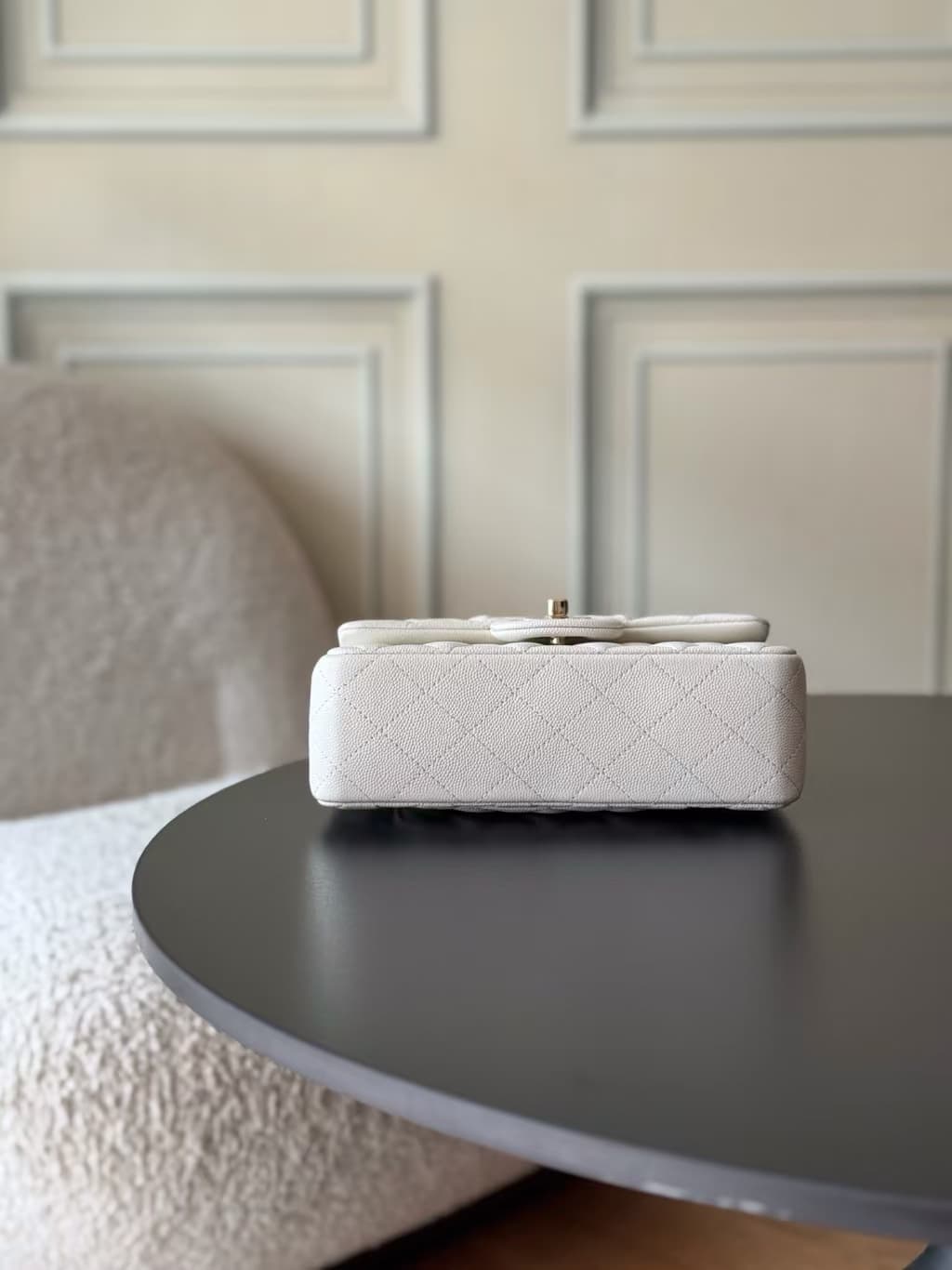 CHANEL Mini Classic Handbag Grained Calfskin & Gold-tone Metal A69900 White TOP