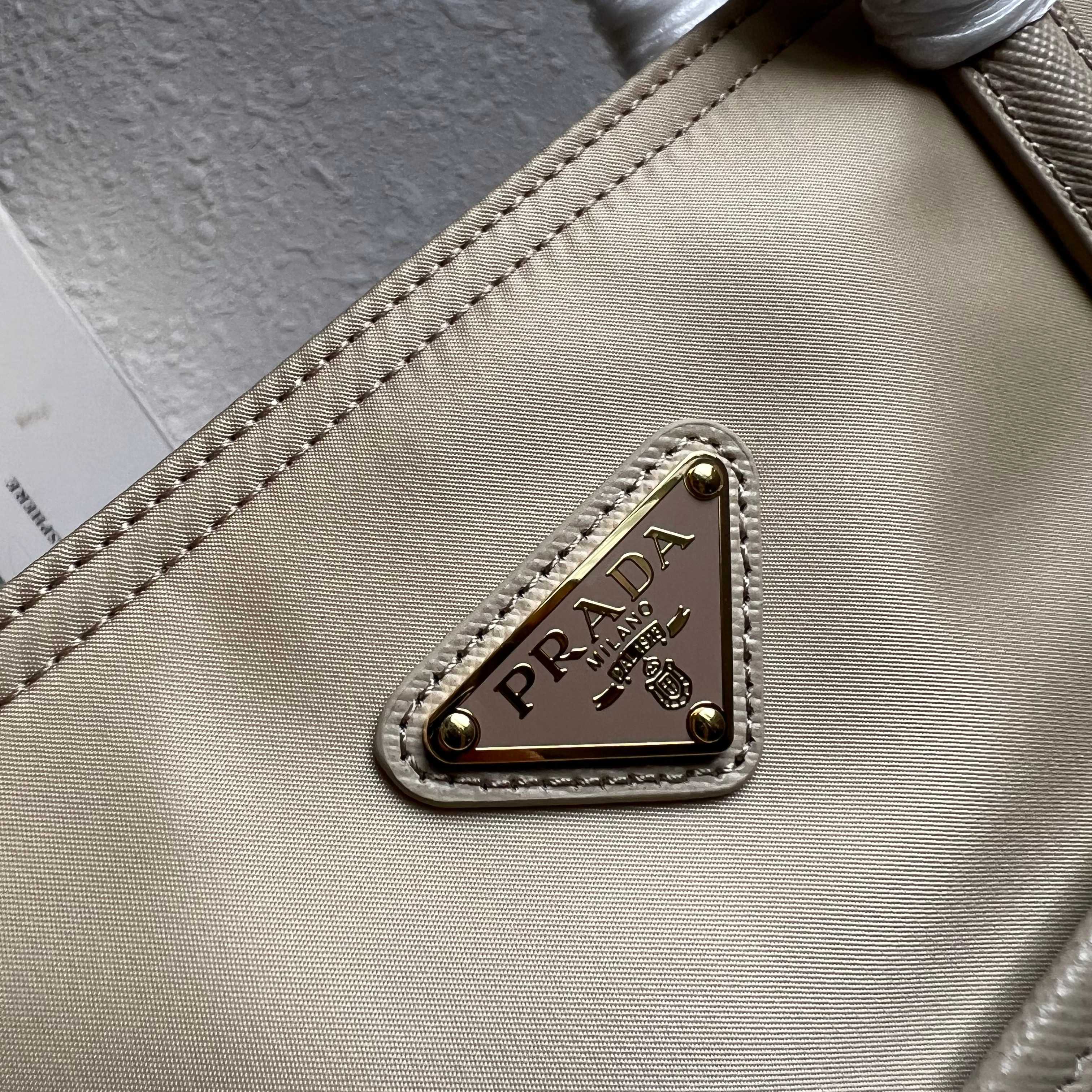 Prada Re-Edition 1978 medium Re-Nylon and Saffiano leather tote bag 1BG555 Desert Beige High