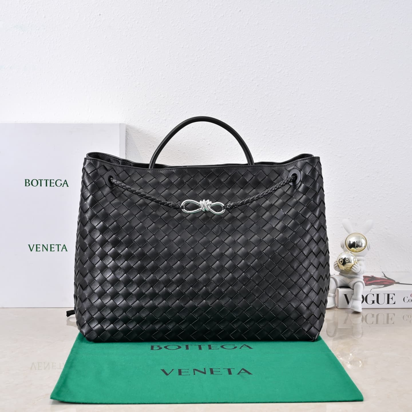 BV Andiamo Large Top handle bag Black Silver Metal High